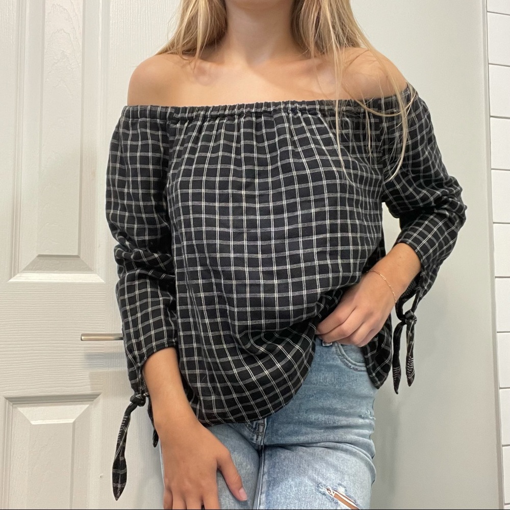 Madewell Plaid Off-the-Shoulder Top